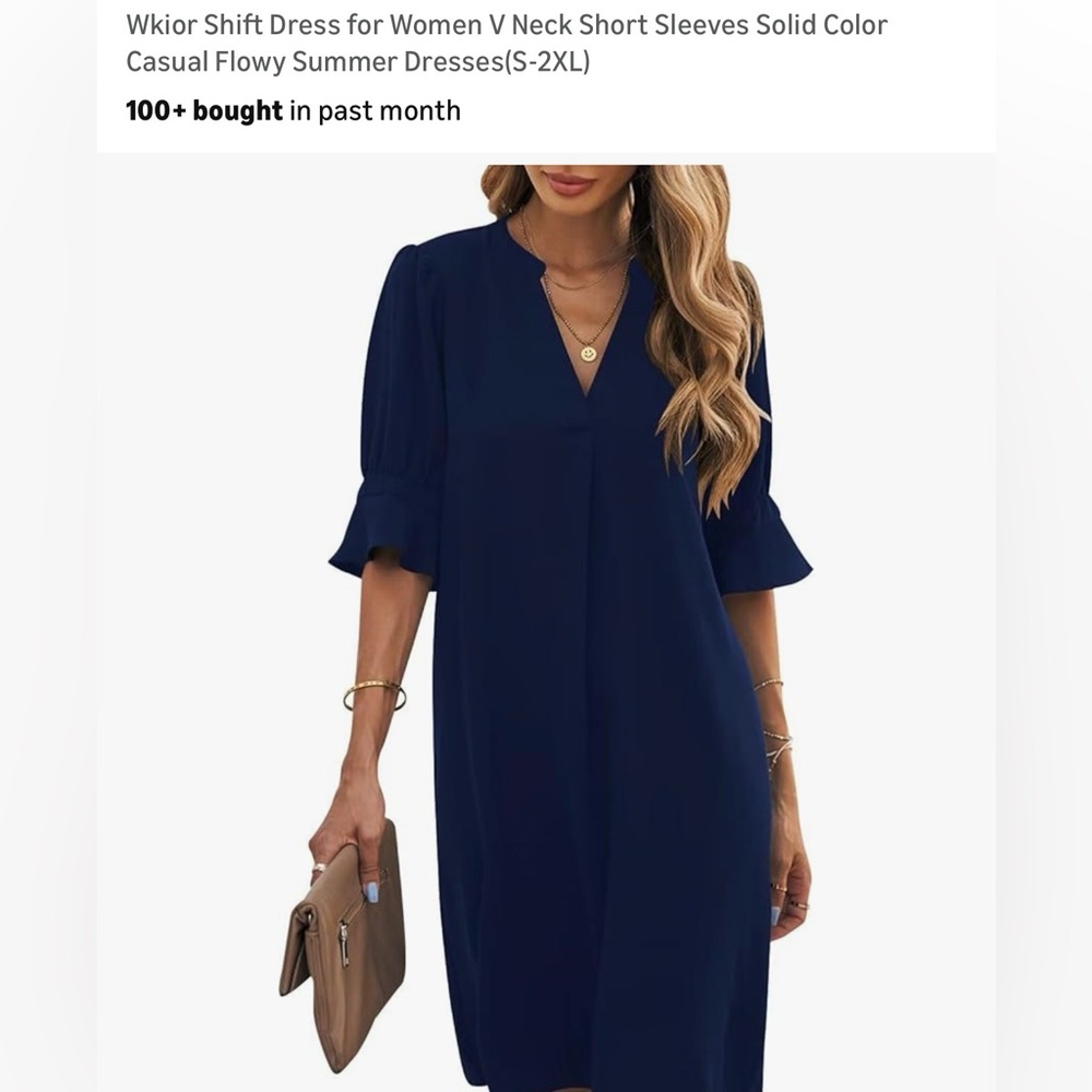 Elegant Navy V-Neck Midi Dress with Ruffle Sleeves - Women's